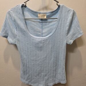 Universal Thread Sky Blue Ribbed Short Sleeve Top